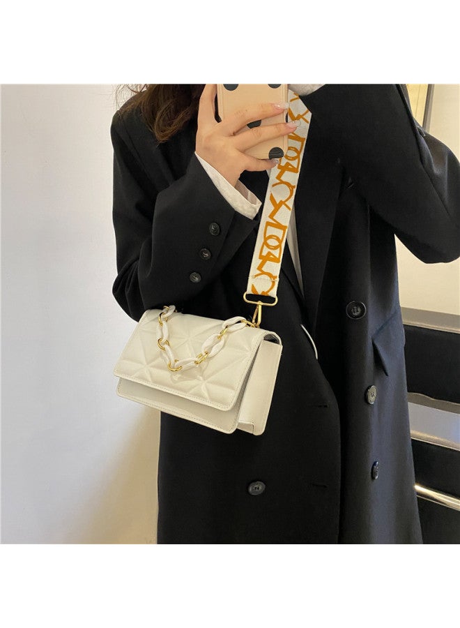 Simple Casual Handbag Fashionable 2021 Vintage Unique Wide Shoulder Strap Single Shoulder Bag Stylish Thick Chain Small Bag-Color:White - Image 3