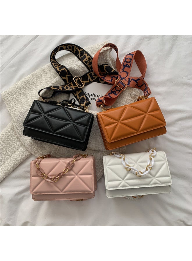 Simple Casual Handbag Fashionable 2021 Vintage Unique Wide Shoulder Strap Single Shoulder Bag Stylish Thick Chain Small Bag-Color:White - Image 5