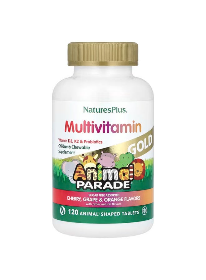 ناتشرز بلس نيتشرز بلس، أنيمال باريد جولد®، مكمل غذائي متعدد الفيتامينات قابل للمضغ للأطفال، بنكهات الكرز والعنب والبرتقال، 120 قرصًا على شكل حيوانات
