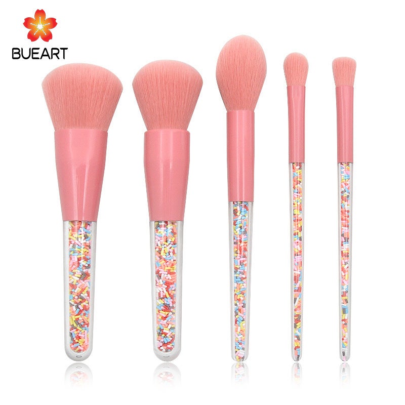 New 5-Piece Makeup Brush Set Pink Ice Cream with Diamond Candy Rainbow Brush Christmas Makeup Brush - Image 1