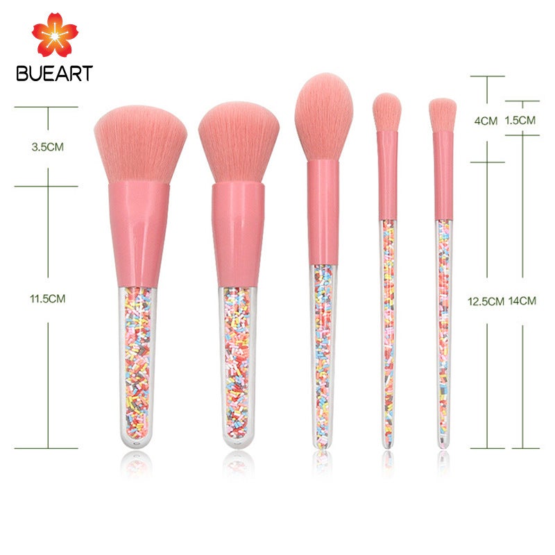 New 5-Piece Makeup Brush Set Pink Ice Cream with Diamond Candy Rainbow Brush Christmas Makeup Brush - Image 3