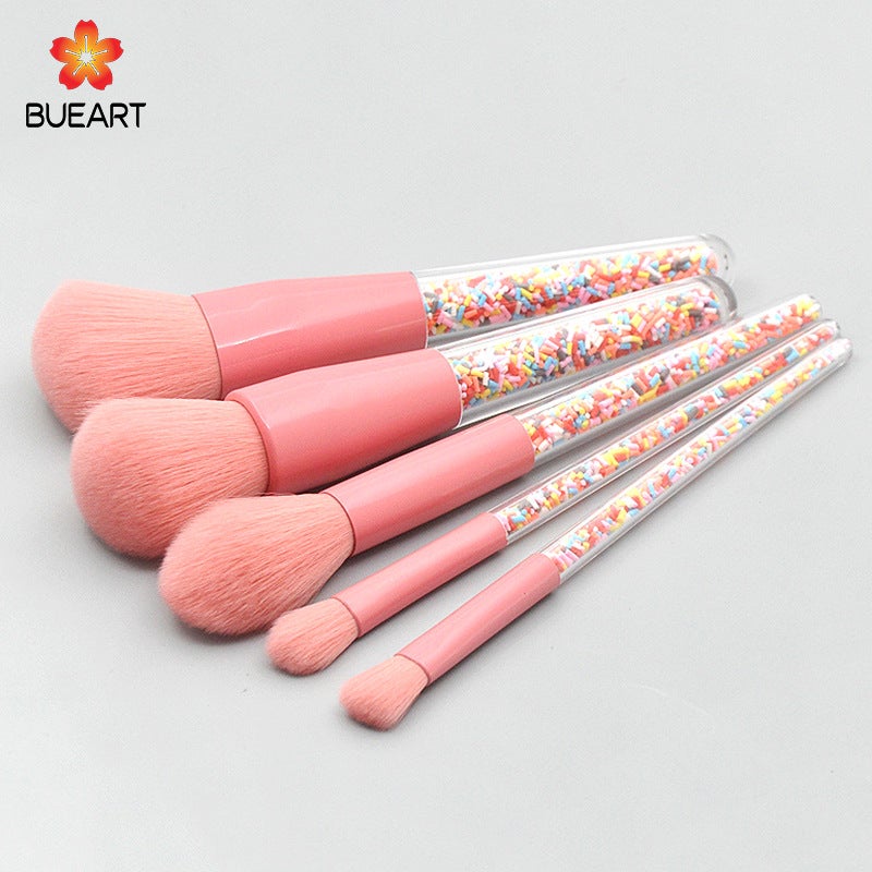 New 5-Piece Makeup Brush Set Pink Ice Cream with Diamond Candy Rainbow Brush Christmas Makeup Brush - Image 4