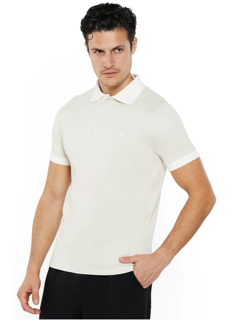 نوتيكا Men's Cotton Blend Beige Polo T-Shirt – Classic Essential for Casual Look