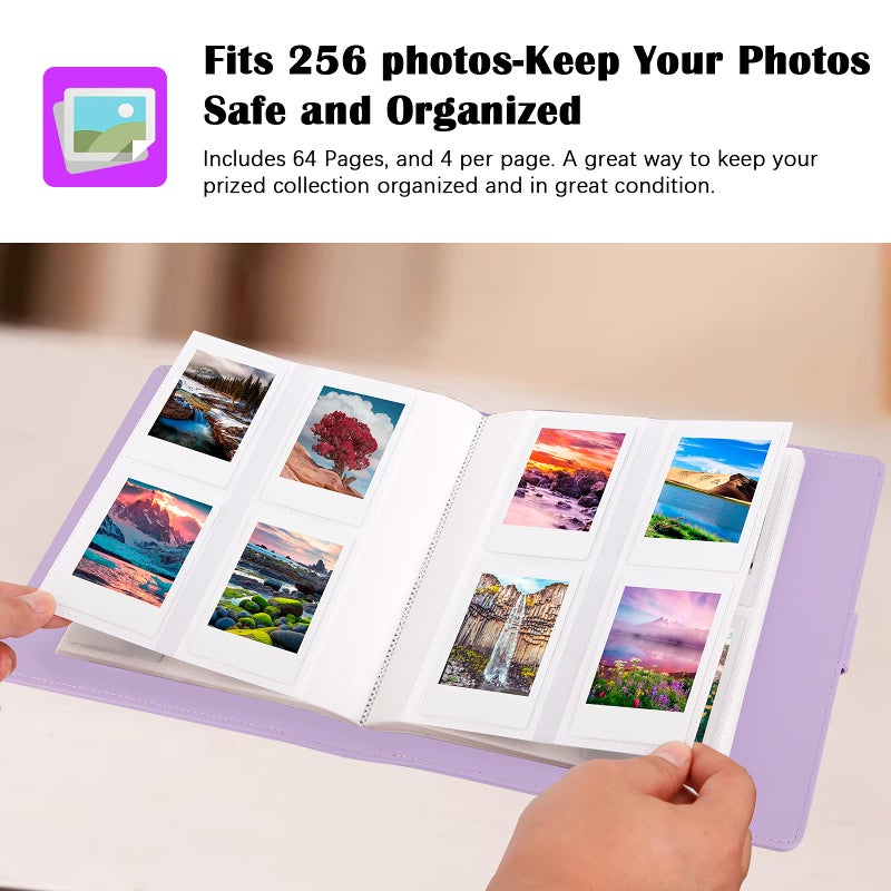 Veicevol 256 Pockets Photo Album for Fujifilm Instax Mini Camera  Photo Album for Polaroid  Leather Cover  Photo Album for Instax Mini 12 11 9 40 90 8 7 Evo LiPlay Instant Camera  2x3 Photo Album Purple - Image 3