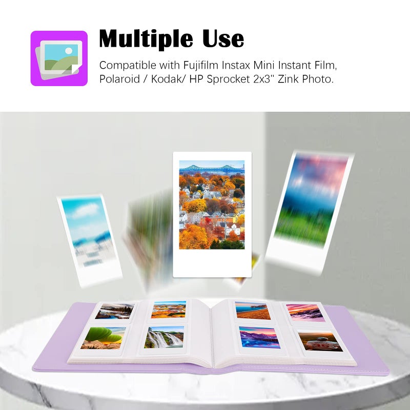 Veicevol 256 Pockets Photo Album for Fujifilm Instax Mini Camera  Photo Album for Polaroid  Leather Cover  Photo Album for Instax Mini 12 11 9 40 90 8 7 Evo LiPlay Instant Camera  2x3 Photo Album Purple - Image 2