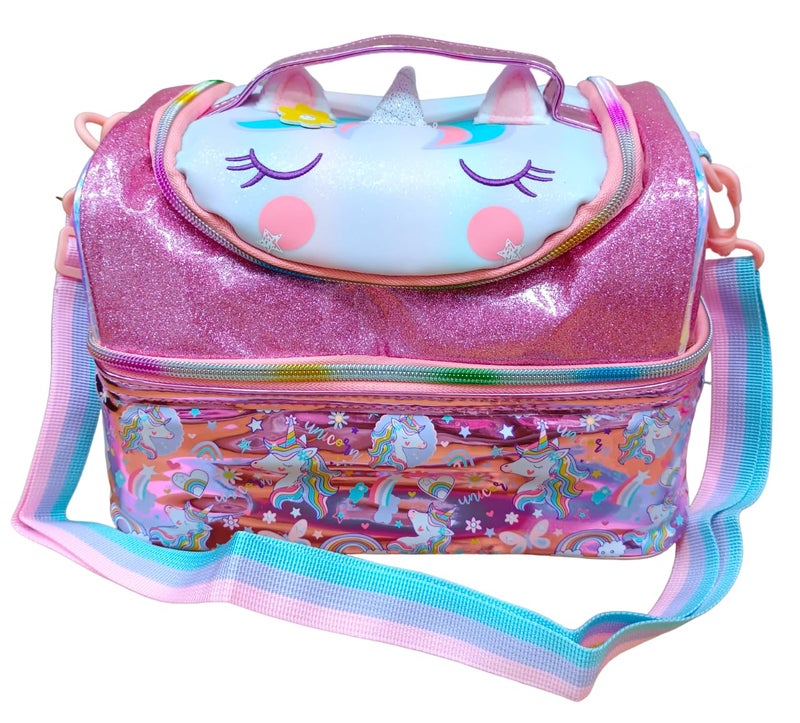 ONOTIC Lunch Bag for Kids, Lunch Bag for Office Men, Women and Kids, Canvas Tiffin Bags for School, Picnic, Work, Carry Bag for Lunch Box and Water Bottle (Unicorn Pink Shining) - Image 1