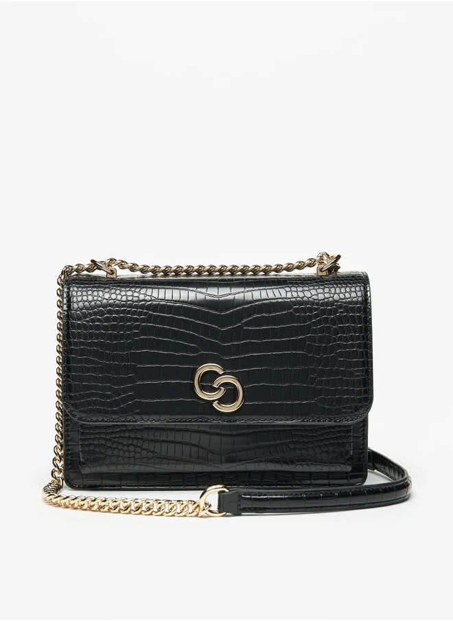 سيليست Women's Textured Crossbody Bag with Chain Strap and Flap Closure