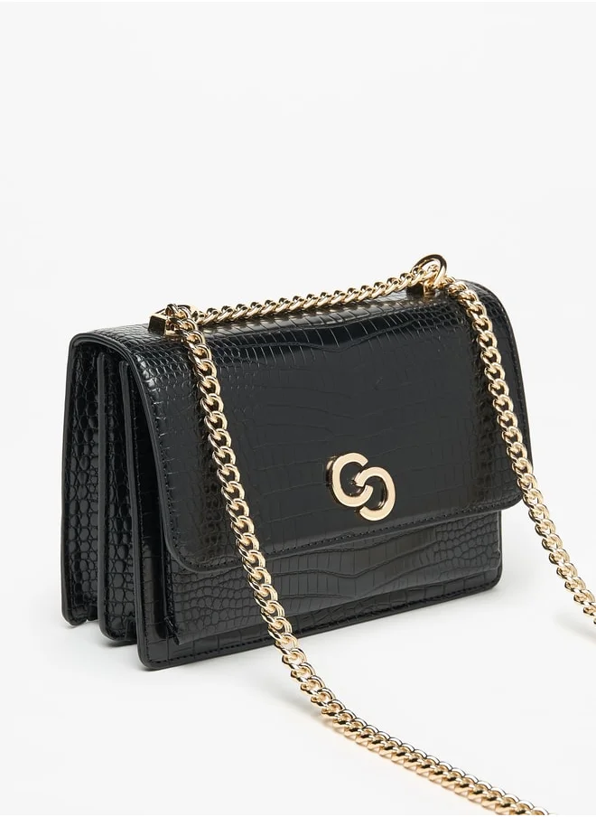سيليست Women's Textured Crossbody Bag with Chain Strap and Flap Closure