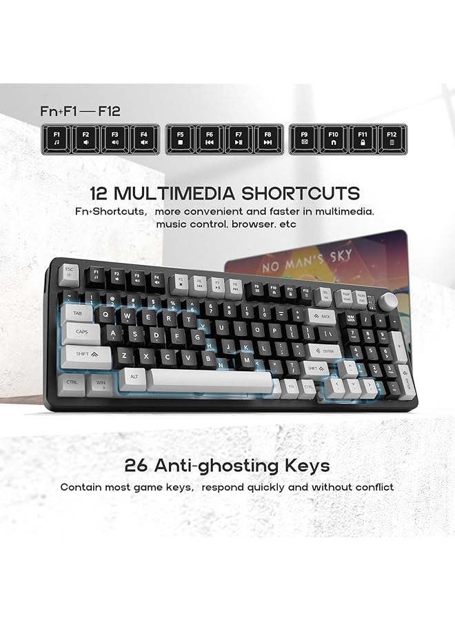 96% Wired Gaming Keyboard Creamy Membrane Quiet Silent Keyboard With Number Pad & Volume Knob Light Up Computer Usb Teclado For Pc Desktop Games Office  - Image 3