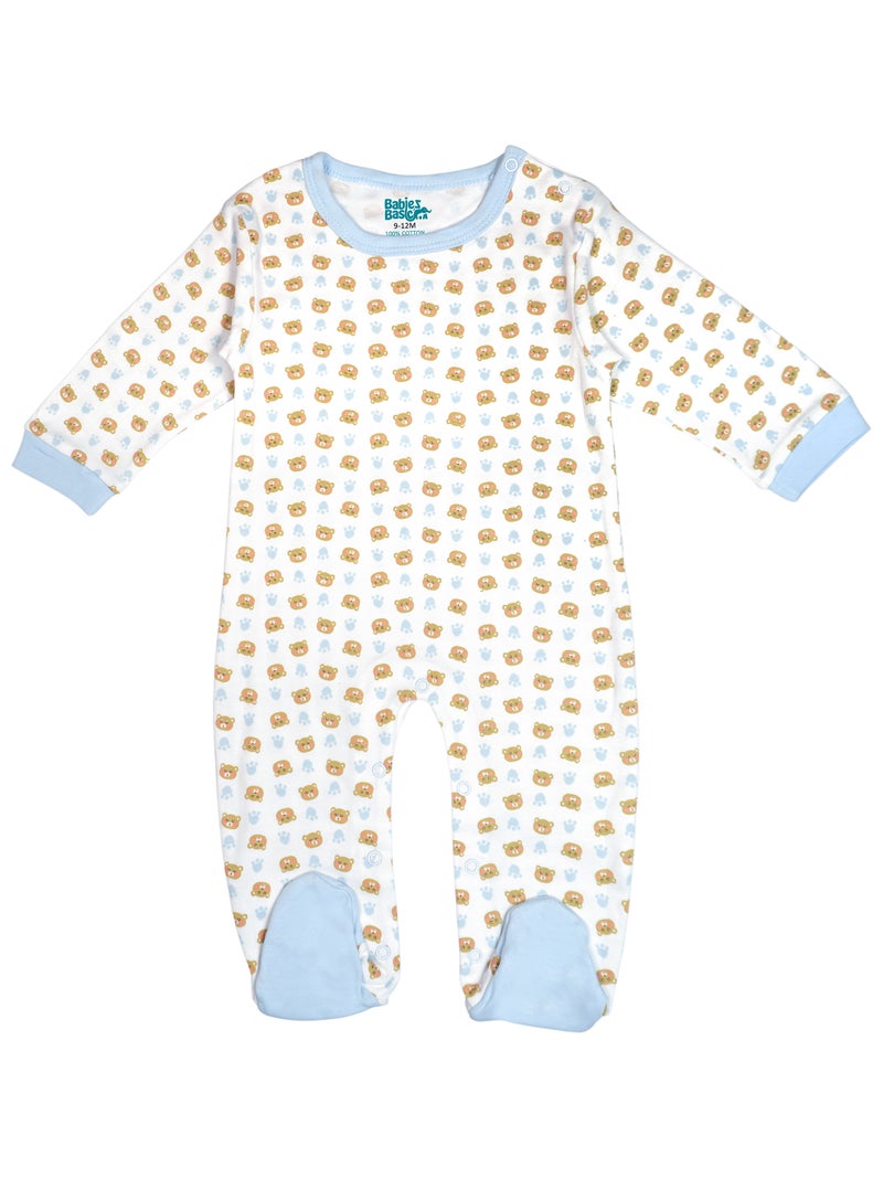 بابيز_بيسك بيبيز بيسك مجموعة هدايا مكونة من 5 قطع قطنية 100٪ للجنسين تشمل السالوبيت ، والرمبر ، والقفازات ، والقبعة ، والبيجامة/البذلة. - Image 2