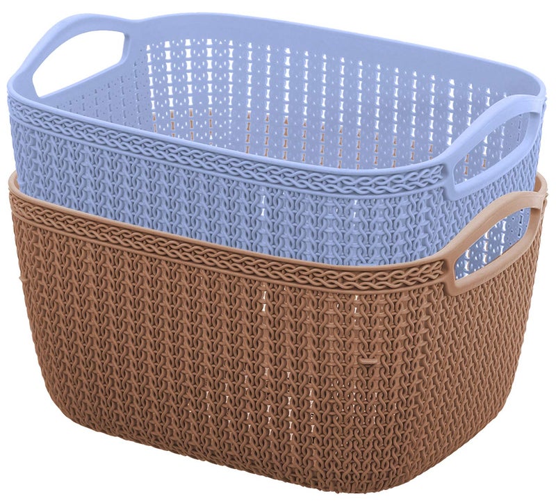 Kuber Industries Plastic 2 Pieces Multipurpose Large Size Flexible Storage Baskets/Fruit Vegetable Bathroom Stationary Home Basket with Handles (Brown & Grey) -CTKTC42928 - Image 1