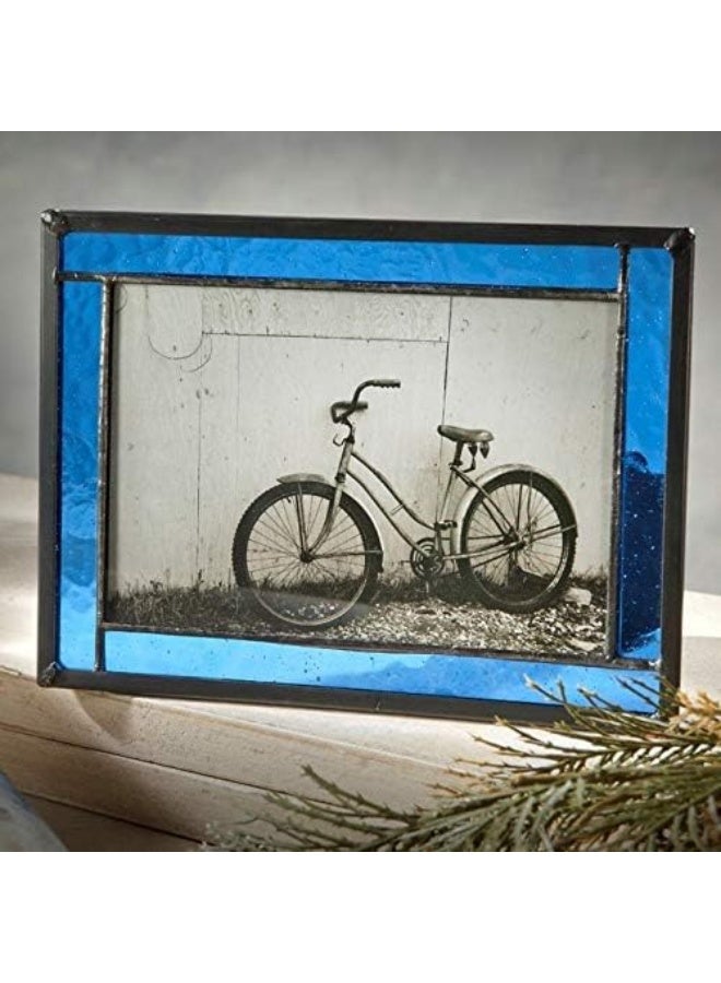 J Devlin Glass Art Blue Picture Frame Stained Glass Easel Back 4x6 Photo Display Horizontal Vertical Home Decor Graduation Gift for Women or Men Family Vacation Pic 32446HV - Image 2