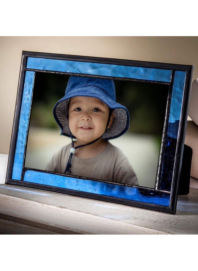 J Devlin Glass Art Blue Picture Frame Stained Glass Easel Back 4x6 Photo Display Horizontal Vertical Home Decor Graduation Gift for Women or Men Family Vacation Pic 32446HV - Image 5