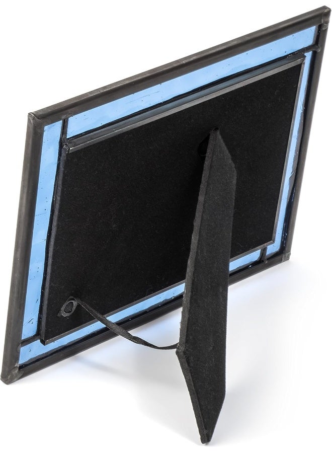 J Devlin Glass Art Blue Picture Frame Stained Glass Easel Back 4x6 Photo Display Horizontal Vertical Home Decor Graduation Gift for Women or Men Family Vacation Pic 32446HV - Image 3