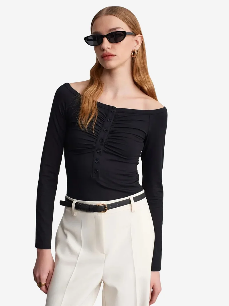 Dilvin DILVIN Slim-fit Boat Neck Bodysuit Blouse