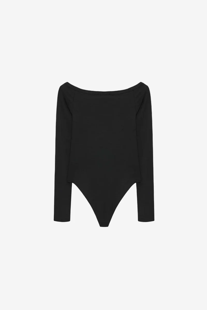 Dilvin Black DILVIN Slim-fit Boat Neck Bodysuit Blouse for Women | Best Price UAE