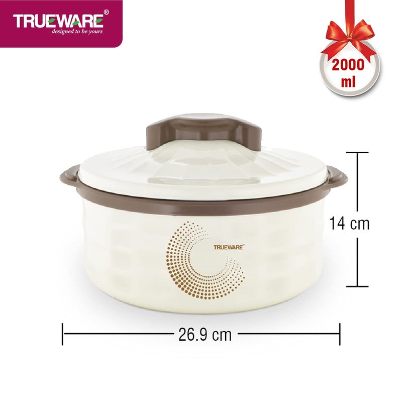 Trueware TRUEWARE Stylus Casserole Inner Steel Casserole 2000 ml Brown PU Insulated BPA free Odour Proof Food Grade Easy to Carry Easy to Store Ideal For Chapatti Roti Curd Maker Kitchen Storage Kitchen accesseroies Thermoware Hot Pot  - Image 2