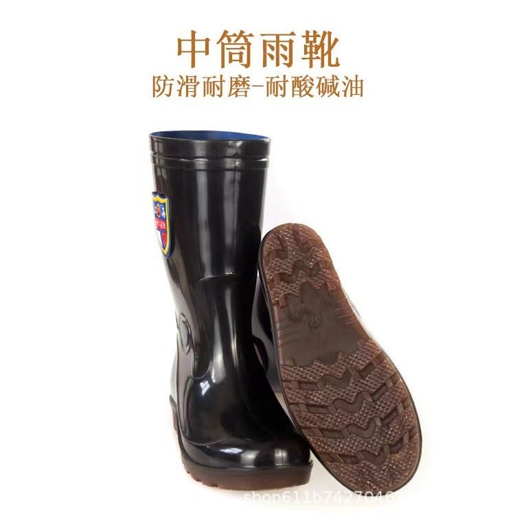 Black Wear-Resistant Waterproof Non-Slip Shoes Outdoor Construction Site Chef Seafood Shoes Rain Boots Labor Protection Thickeneded Rain Boots Water Boots - Image 4
