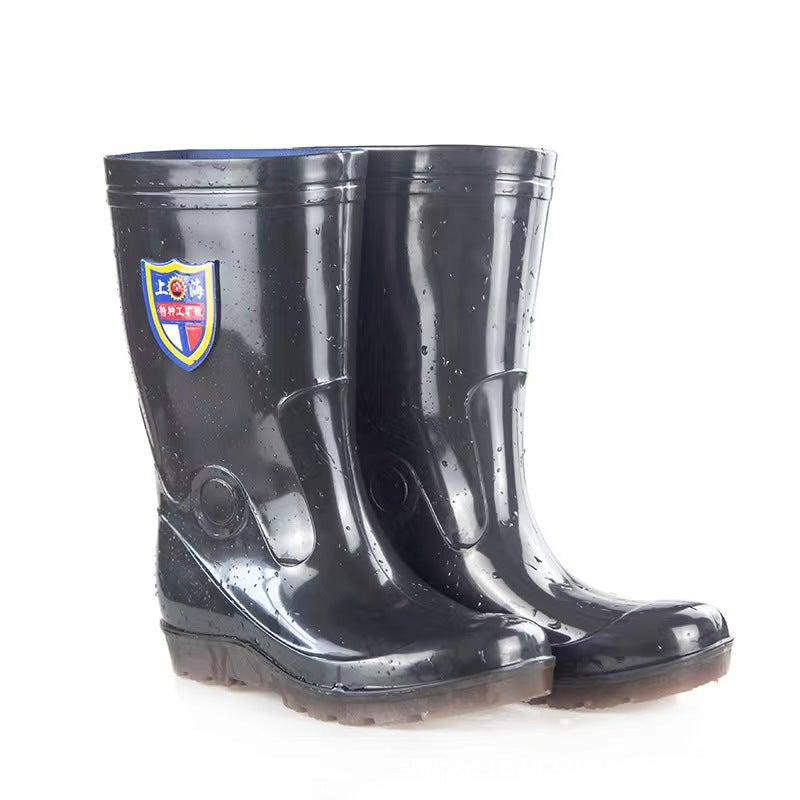 Black Wear-Resistant Waterproof Non-Slip Shoes Outdoor Construction Site Chef Seafood Shoes Rain Boots Labor Protection Thickeneded Rain Boots Water Boots - Image 3