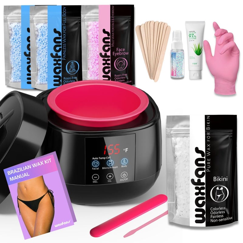 Smart Waxing Kit for Women with Auto Temperature ControlWax Kit Wax Warmer for Hair RemovalGentle Wax Beads on Bikini Facial for Sensitive Skin