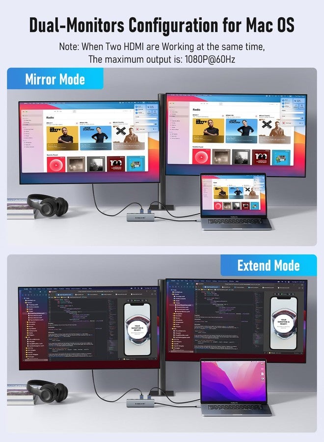 Lemorele Laptop Docking Station Dual HDMI Monitor, 10 in 1 USB C Hub with 2 HDMI Ports, PD Charging, SD/TF, 5 USB C/A Ports, Laptop Docking Station for Dell XPS/HP/Lenovo/Surface - Image 5