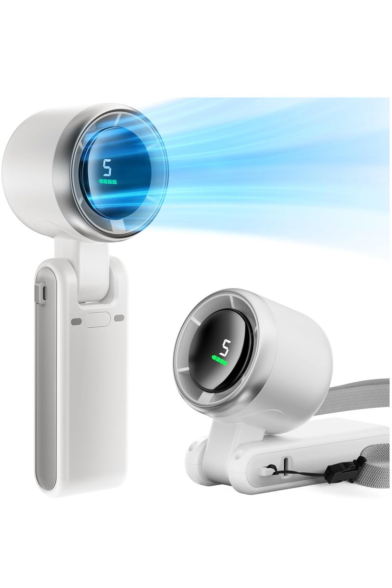 التلقيم قابلة للطي مروحة صغيرة محمولة عالية السرعة قابلة لإعادة الشحن، 5 تارات هوائية، بطارية مشغلة، ما يصل إلى 12 ساعة عمل للأنشطة في الهواء الطلق، السفر، العمل، سفر الرجال النساء في التخييم، أبيض - Image 1