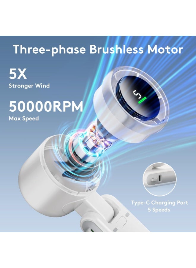 التلقيم قابلة للطي مروحة صغيرة محمولة عالية السرعة قابلة لإعادة الشحن، 5 تارات هوائية، بطارية مشغلة، ما يصل إلى 12 ساعة عمل للأنشطة في الهواء الطلق، السفر، العمل، سفر الرجال النساء في التخييم، أبيض - Image 3