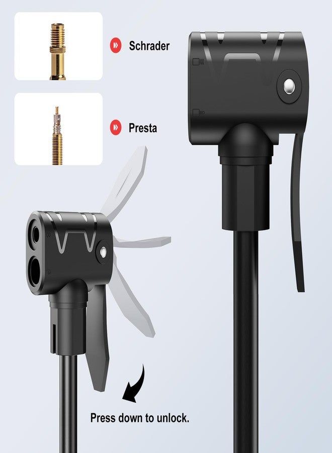 ATVEE Bike Pump, 25” Height Full Size Bicycle Pump with 160 PSI High Pressure, Bike tire Pump with Presta and Schrader Valve, Bike Air Pump for Bike Tires, Balls and Swimming Ring,Bike Pumps with Psi Gauge - Image 4
