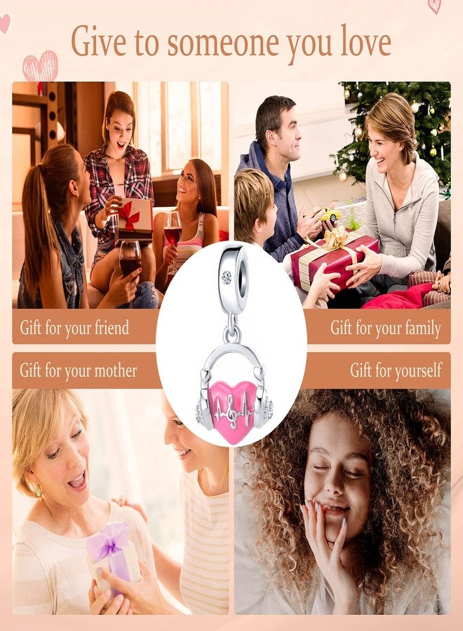 QeenseKc خرزة على شكل نوتة موسيقية مطلية بالمينا الوردي من QeenseKc، تُسمع دقات القلب، مناسبة للأساور الأوروبية - Image 5