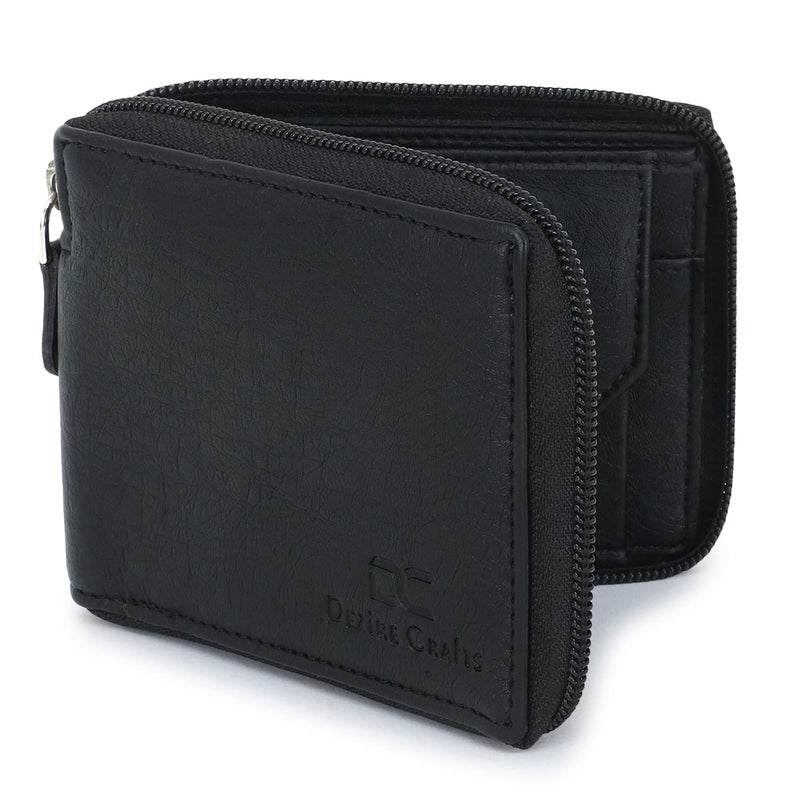 Dezire Crafts M Mensanity Dezire Crafts Men Formal, Casual Round Zip Artificial Leather Wallet (6 Card Slots) (Black) - Image 1
