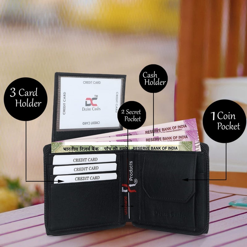 Dezire Crafts M Mensanity Dezire Crafts Men Formal, Casual Round Zip Artificial Leather Wallet (6 Card Slots) (Black) - Image 2