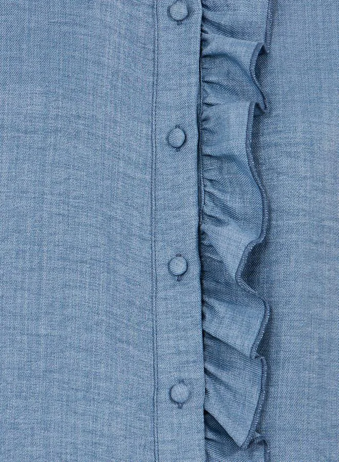 Styli Textured Ruffled Detail Buttoned Blouse