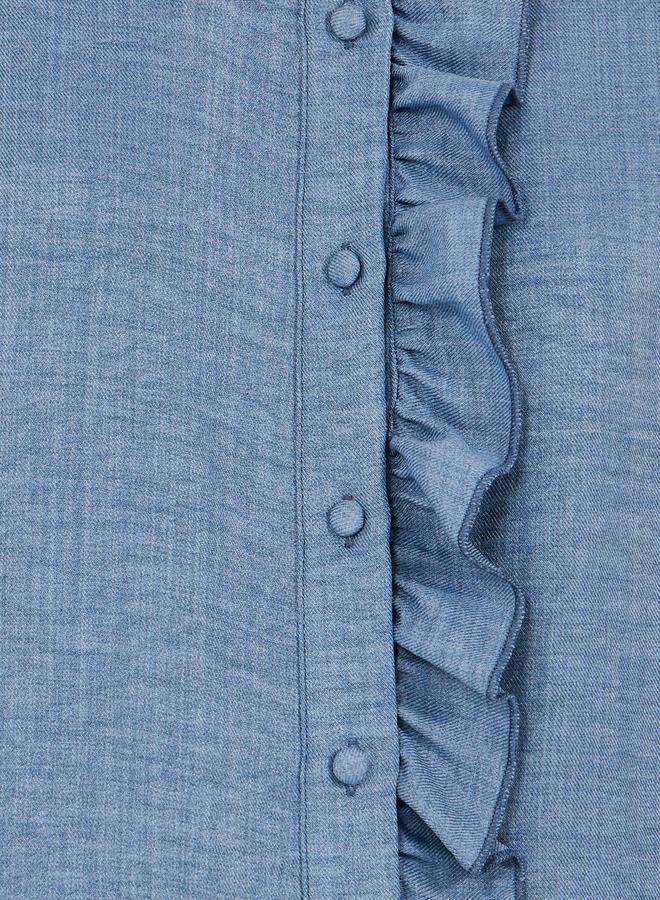 ستايلي بلوزة بأزرار وتفاصيل مكشكشة منقوشة - Image 4