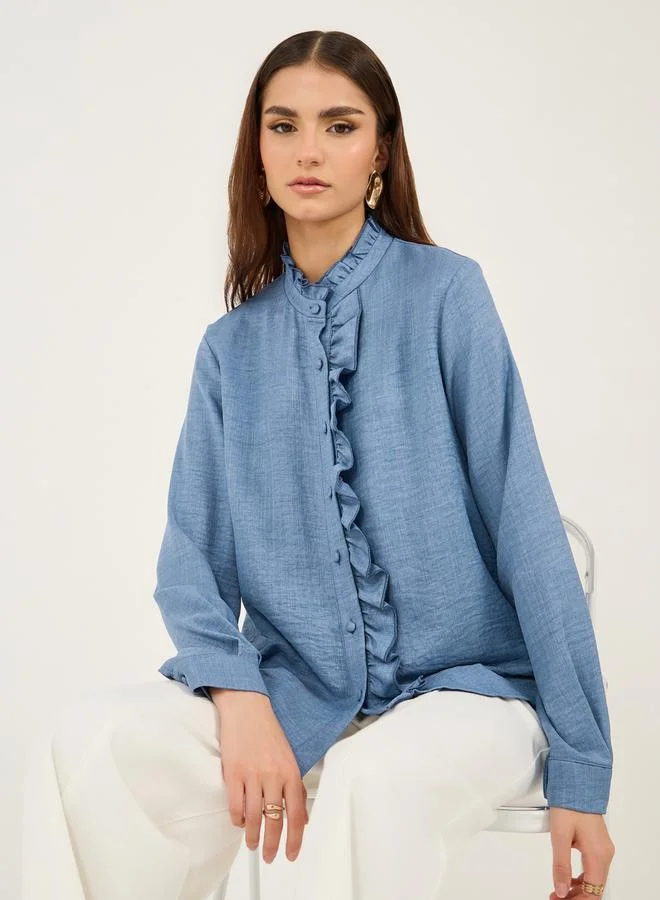 Styli Styli Textured Ruffled Detail Buttoned Blouse