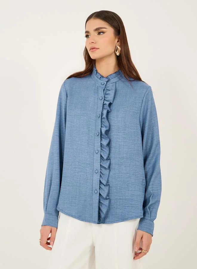 Styli Styli Textured Ruffled Detail Buttoned Blouse