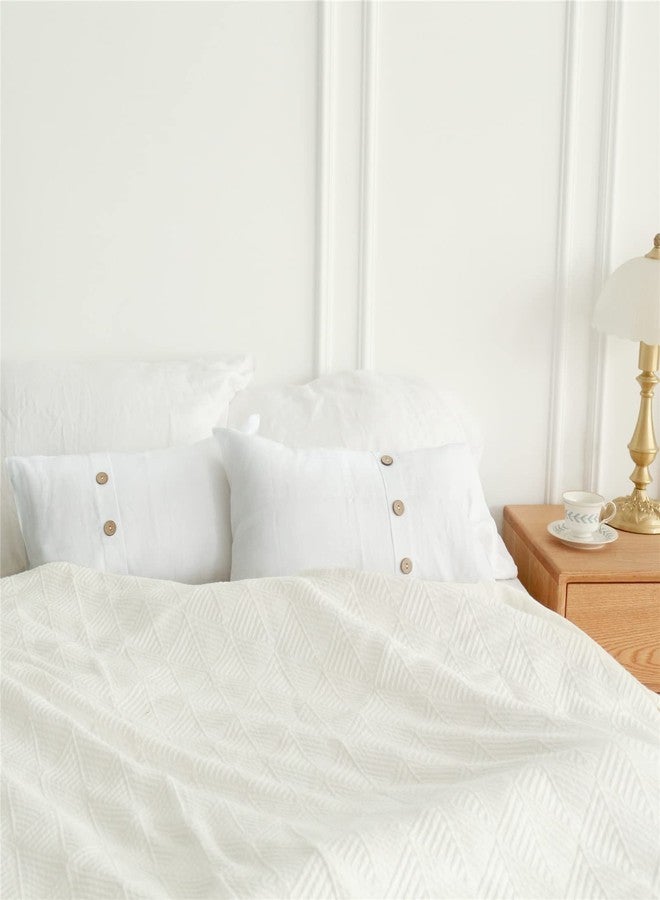 Simple&Opulence 100% Linen Lumbar Pillow Cover 12 x 20 Inch Set of 2 Rectangular Decorative Pillow Cover with Vintage Triple Coconut Button for Couch Sofa Bed Living Room Office Décor - White - Image 5