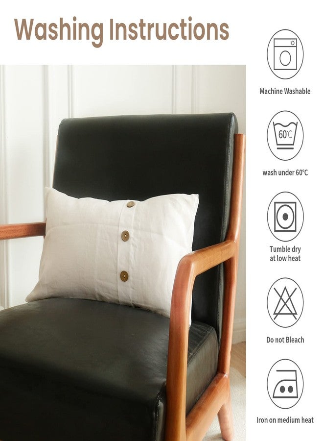 Simple&Opulence 100% Linen Lumbar Pillow Cover 12 x 20 Inch Set of 2 Rectangular Decorative Pillow Cover with Vintage Triple Coconut Button for Couch Sofa Bed Living Room Office Décor - White - Image 3
