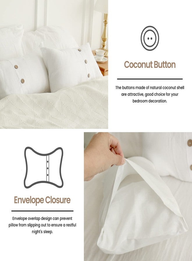Simple&Opulence 100% Linen Lumbar Pillow Cover 12 x 20 Inch Set of 2 Rectangular Decorative Pillow Cover with Vintage Triple Coconut Button for Couch Sofa Bed Living Room Office Décor - White - Image 2