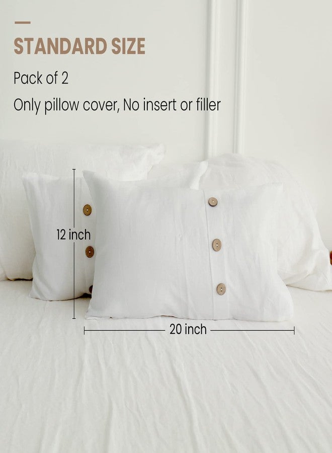 Simple&Opulence 100% Linen Lumbar Pillow Cover 12 x 20 Inch Set of 2 Rectangular Decorative Pillow Cover with Vintage Triple Coconut Button for Couch Sofa Bed Living Room Office Décor - White - Image 4