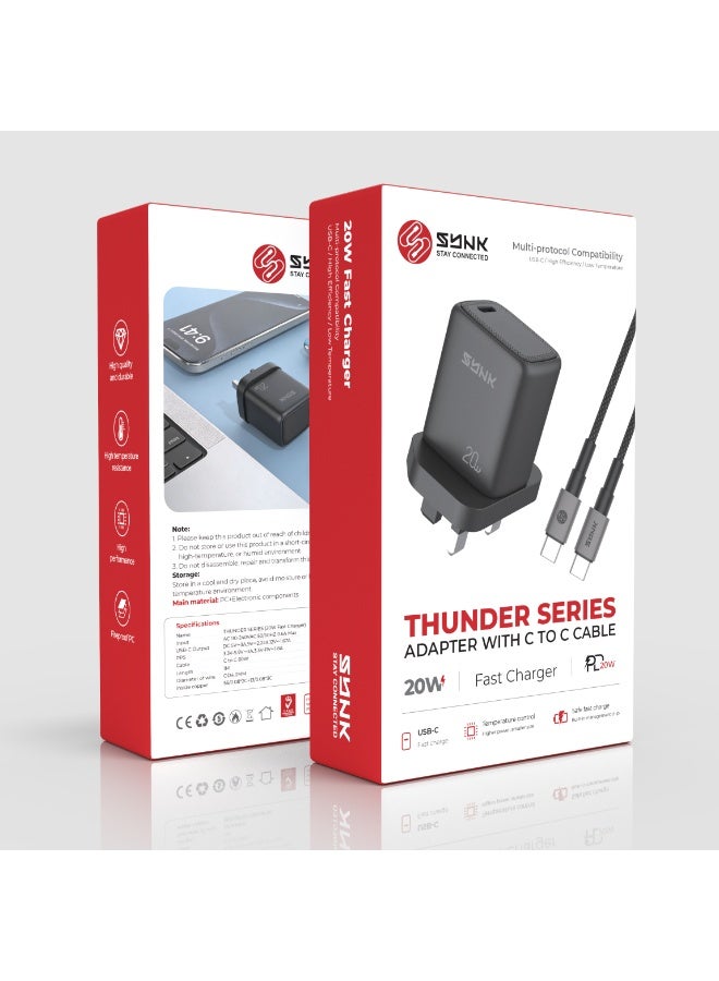 SYNK Thunder 20W Fast Charger Adapter With  (C to C) Cable - Image 2
