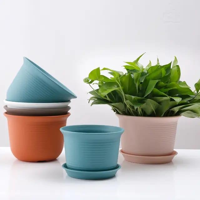 INKULTURE Plastic Round Flower Pots with Tray for Home Planters, Terrace, Garden Etc | Pack of 05 | Pink | Size 8 Inch | for Home Indoor & Outdoor Gardening Plants - Image 4