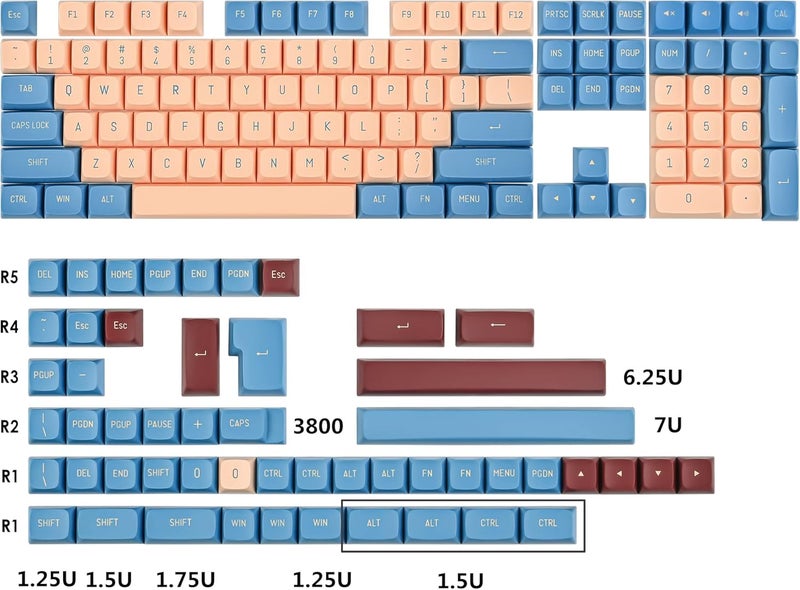 surmen Custom 160 Keycap Set CSA Profile Doubleshot Ball Shape Caps Cherry-MX Style US/ISO Layouts for 60%, 65%, 75%, TKL Mechanical Keyboards (Gong) - Image 3