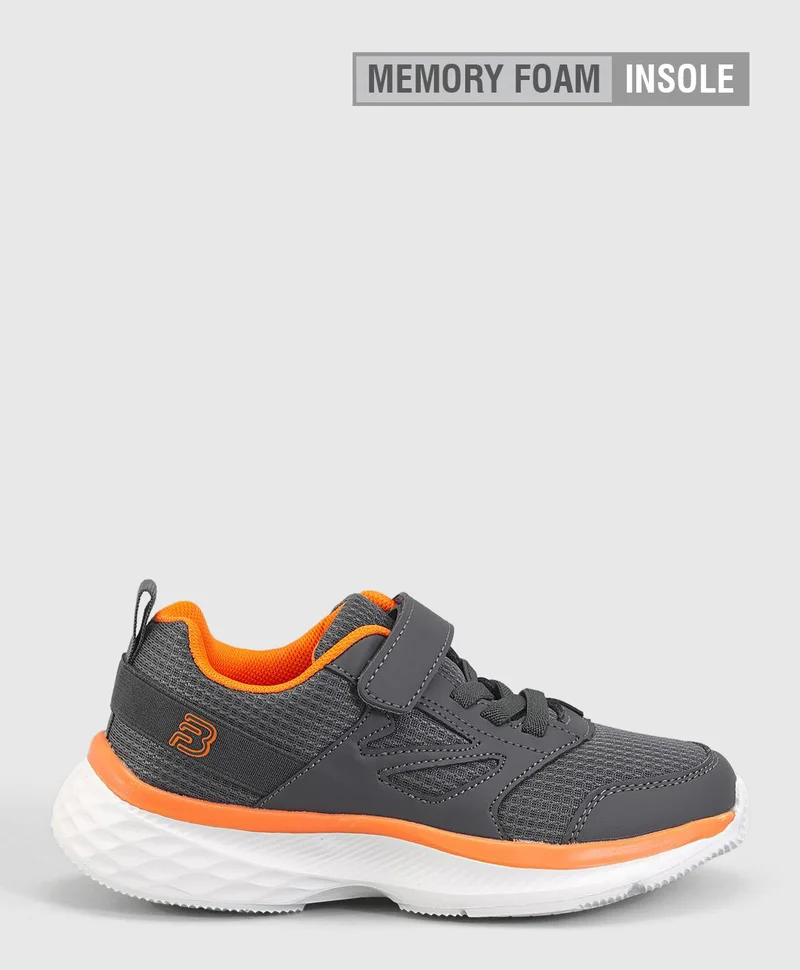 Bonfino Bonfino Panelled Hook & Loop Closure Memory Foam Shoes - Grey & Orange