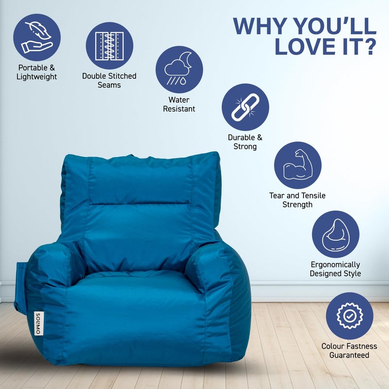 Brand - Solimo Solimo All Weather Water Resistant Bean Bag Arm Chair Filled with Beans Capacity Upto 6 Ft 3 in Height 120 KG Weight Teal Blue - Image 3