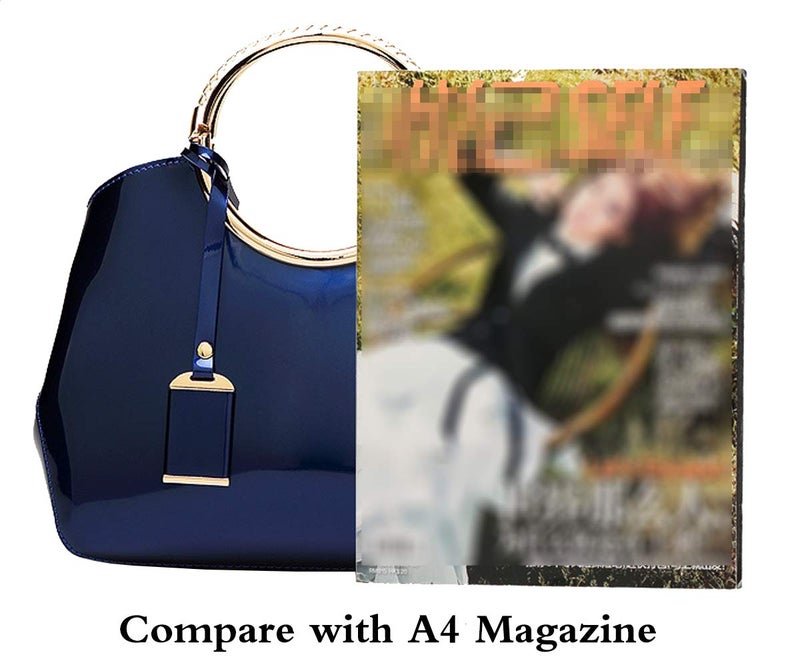 Rullar Women Elegant Handbag and Purse Top Handle Bag Patent Leather Tote Satchel Shoulder Clutch Crossbody Bag with Pendant Royal Blue - Image 5