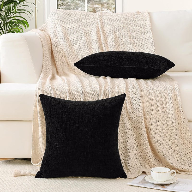 JOTOM Set of 2 Cushion Covers 30x50 cm Soft Chenille Black Decorative Throw Pillow Covers 12x20 Inch Lumbar Cushion Case Solid Pillowcases for Couch Sofa Living Room Bed Home Decor (Black) - Image 5