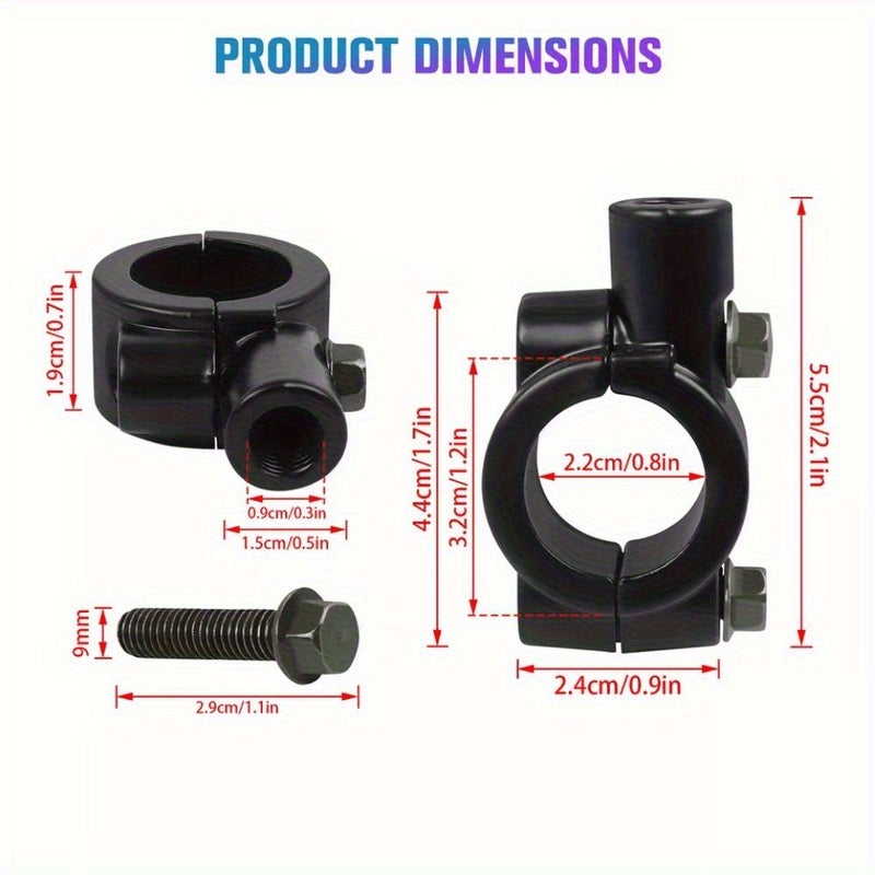 Black 1 Inch 25mm Motorcycle Handlebar M8 Mirror Thread Mount Holder Clamp Adapter - Image 2