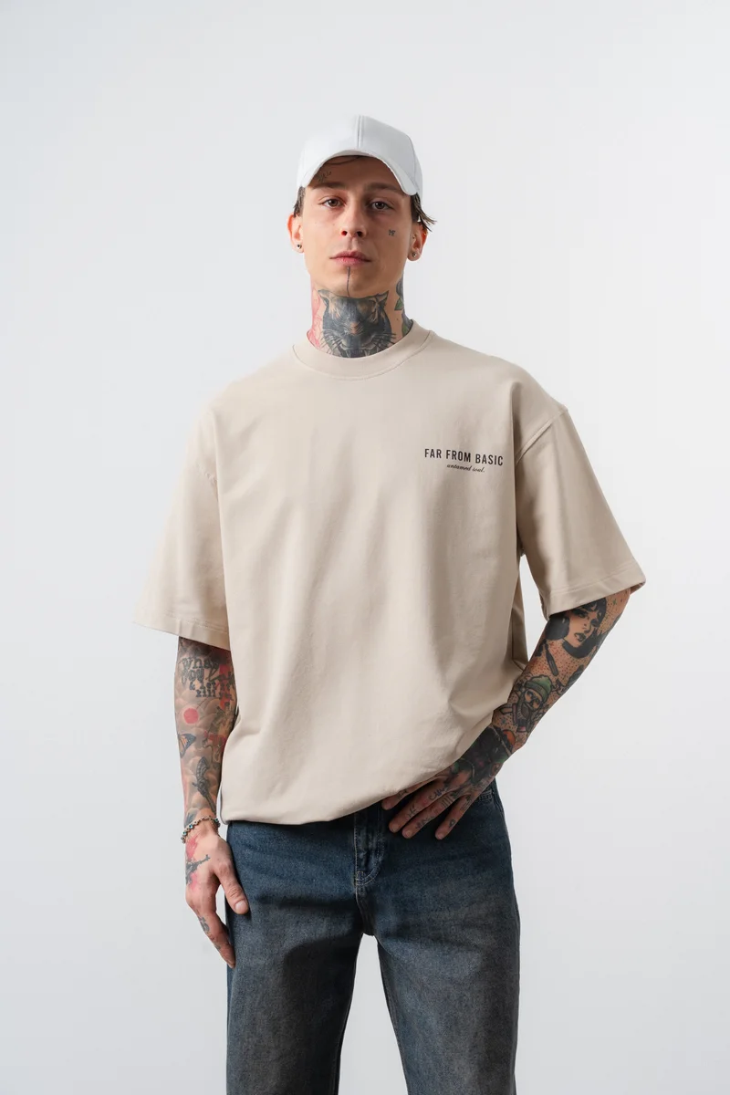 RESPIRE Men's Respire x Itsbyzey Printed Oversize T-Shirt Beige