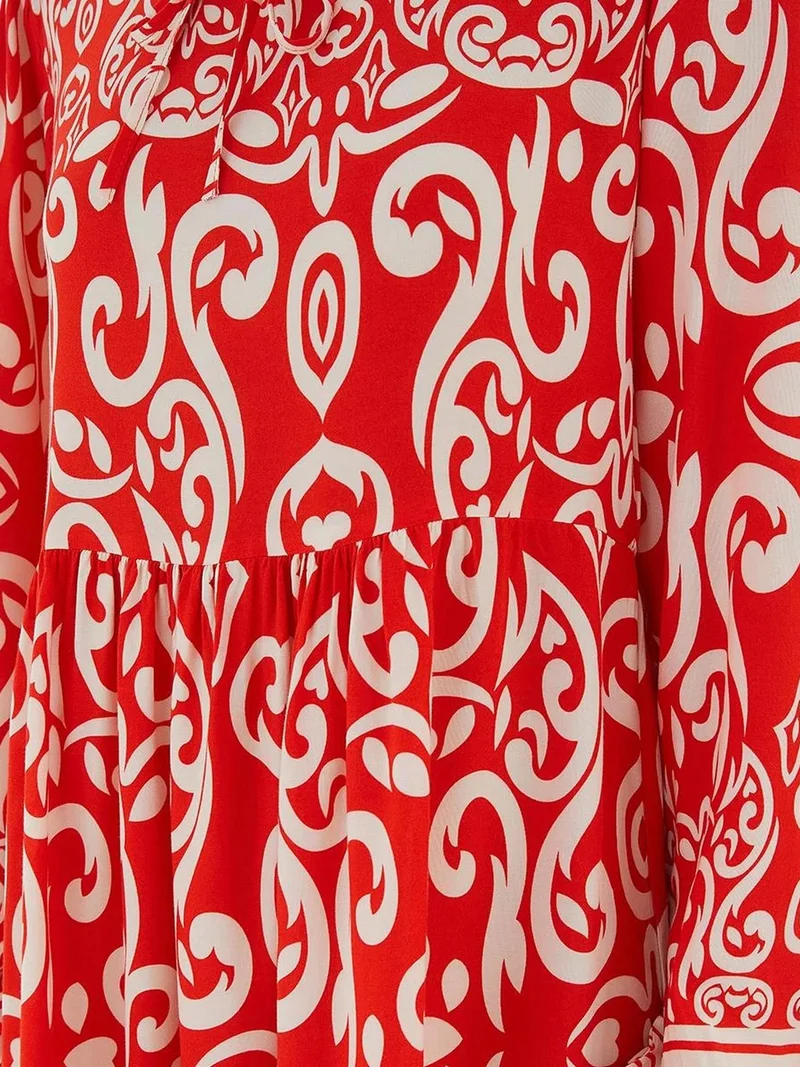 Big Dart Red BDART Patterned Maxi Dress with Tie Detail for Women | Best Price UAE