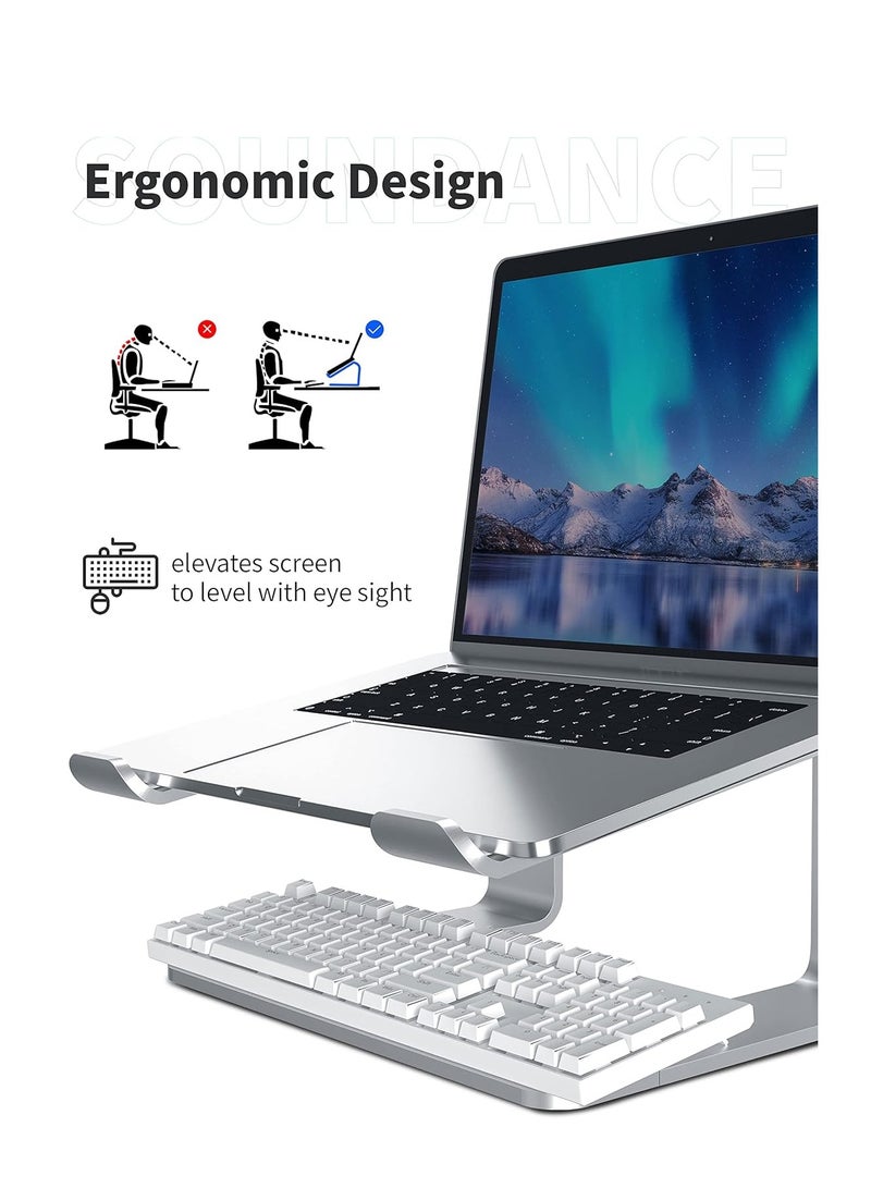 إكسيفين حامل كمبيوتر محمول من الألومنيوم  للمكتب متوافق مع أجهزة Mac MacBook Pro Air Apple Notebook، حامل محمول مريح مع رافعة معدنية لجهاز كمبيوتر مكتبي مقاس 10 إلى 15.6 بوصة، فضي - Image 3